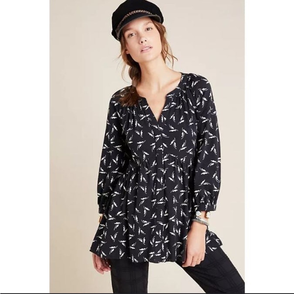 Anthropologie Maeve Winona Babydoll Top Size Medium Black/white butterflies
